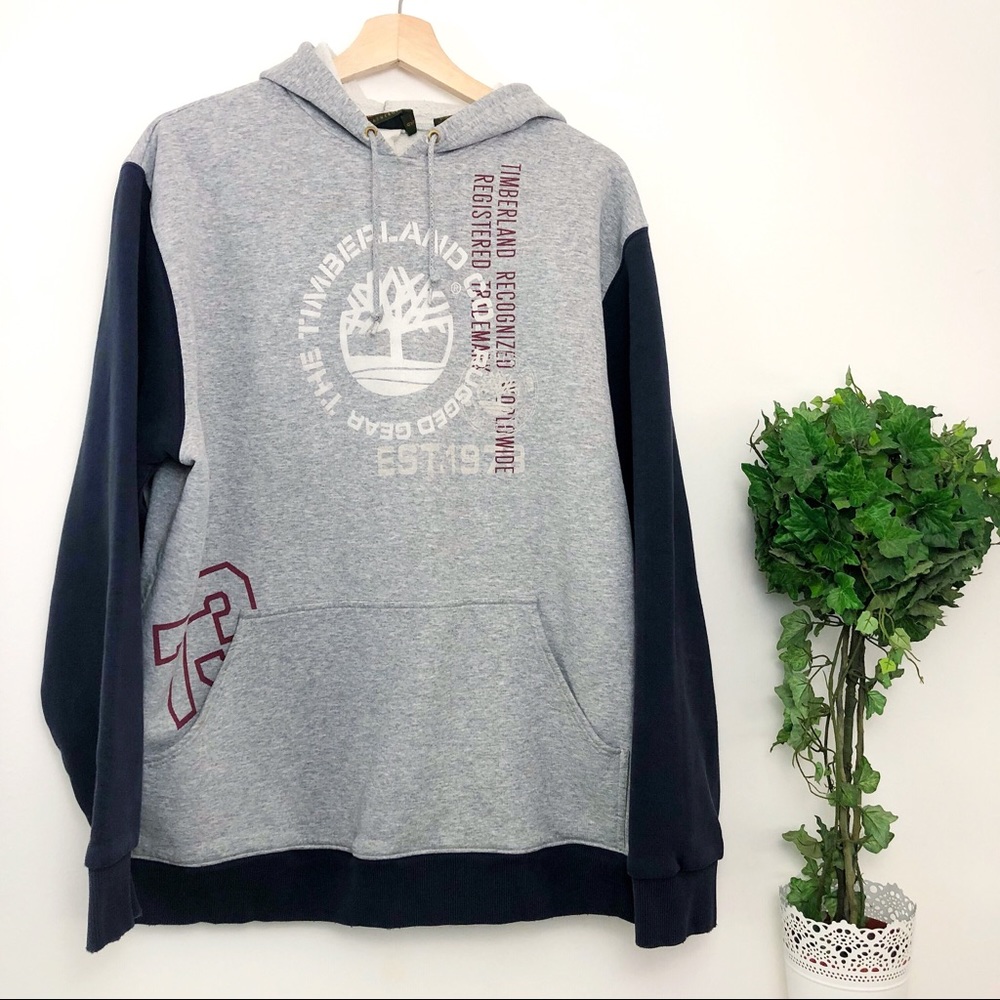 Timberland | VTG blue and gray 90’s logo hoodie